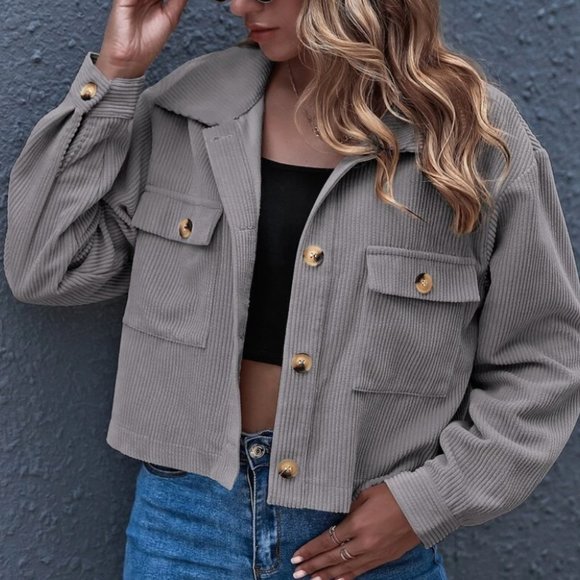 Corduroy trucker jacket shacket button up pocket - Picture 3 of 12